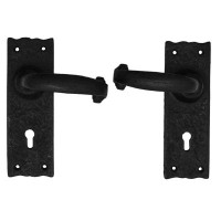 Mystic Colonial Hardware Hardware Large Iron Complete Entry Set with Portofino Lever Door Set with Scalloped Backplate