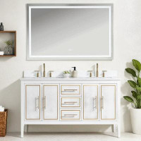 Mercer41 Engineered Marble Topped 60'' Double Freestanding Bathroom Vanity