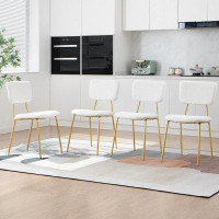 Mercer41 Mercer41 White Dining Chairs Set Of 4 - Modern Boucle Dining Kitchen Chairs With Gold Metal Legs, Armless Accen