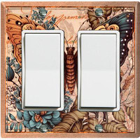 WorldAcc Metal Light Switch Plate Outlet Cover (Faded Monarch Butterfly Damask Letter - Double Rocker)