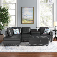 Lark Manor Blumenthal 97.2" Wide Faux Leather Corner Sectional with Ottoman