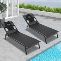 Ebern Designs Ebern Designs 2 Pcs Patio Tanning Lounge Chair 5-position Outdoor Recliner With Face Hole