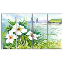 Design Art 'Blooming Flowers on Summer River' 4 Piece Painting Print on Wrapped Canvas Set