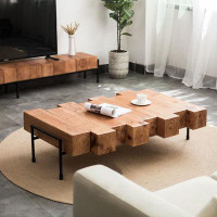 MABOLUS 47.24" Burlywood Solid wood Free form Coffee Table