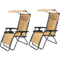 Arlmont & Co. CC5044BG-2 Zero Gravity Chair Lounge Outdoor Pool Patio Beach Yard Garden Sunshade Utility Tray Cup Holder