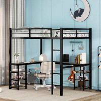 Mason & Marbles Full Metal Loft Bed With Desk And Shelves