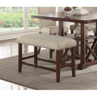 Gracie Oaks Classic Cream Finish Upholstered Cushion Chairs 1Pc Counter Height Bench Nailheads Solid Wood Legs Dining Ro