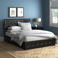 Lark Manor Adrin Full / Double Platform Bed W/ 4 Drawers Pu Leather Button Tufted Headboard