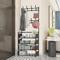 Wildon Home® Entrance Coat Rack Hall Tree With Bench Hooks And 4 Tier Shoe Rack