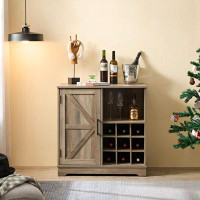 Gracie Oaks 31.5" Liquor Bar Cabinet,Farmhouse Cupboard Buffet Cabinet, Wine Cabinet with Removable Wine Racks