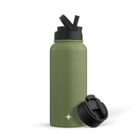 JoyJolt Stainless Steel Water Bottle with Flip Lid & Sport Straw Lid - 32 oz