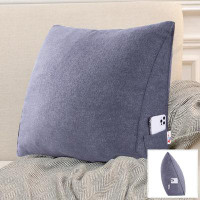 WOWMAX Dark Grey Linen Blend Bed Wedge Reading Pillow 24"