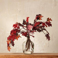 Darby Creek Trading Lifelike Burgundy Red Autumn Mix Velvet Oak Leaf Branches In Glass Jug Vase