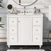 Charlton Home Bathroom Vanity Cabinet with Resin Integrated Sink and Multipurpose Storage