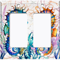 WorldAcc Metal Light Switch Plate Outlet Cover (Cute Colourful Seahorse Family - Double Rocker)