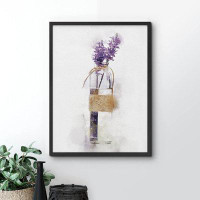 SIGNLEADER SIGNLEADER Framed Wall Art Print Lavender Flowers In Vase With Rope Nature Plants Illustrations Modern Art Mo