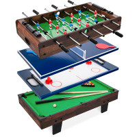 Bassetts 4-In-1 Multi Game Table, Play Room, Rec Room W/Pool Billiards, Air Hockey, Foosball And Table Tennis Dark Woo