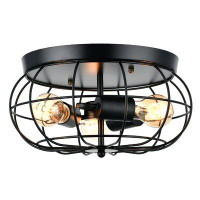Williston Forge Industrial Flush Mount Ceiling Light Rustic Metal Cage 3-Light