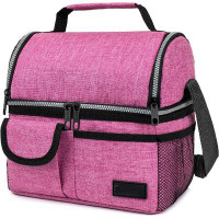 Prep & Savour Insulated Dual Compartment Lunch Bag For Men, Women | Double Deck Reusable Lunch Pail Cooler Bag With Shou