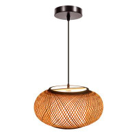 Bayou Breeze 16'' Hanging Lamps Chandelier Vintage Premium Bamboo Wicker Lampshade Rattan Pendant Light
