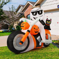 The Holiday Aisle® 6 FT Long Halloween Inflatables Ghost Outdoor Decorations Blow Up Yard Pumpkin Cat Motorcycle With Bu