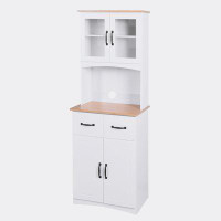 Winston Porter Wooden Kitchen Cabinet White Pantry Room Storage Microwave Cabinet