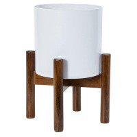 George Oliver Natural Beech Plant Stand With White Melamine Pot