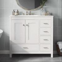 TRADROU 36" White Bathroom Vanity With Ceramic Sink Combo With Soft-close Doors And Drawers