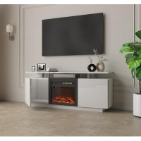 Brayden Studio Condace White 63 W High Gloss TV Stand Cabinet with Fireplace