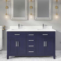Kate 48, 60, 72 & 84 In Bathroom Vanity/ Quartz CT & Drawer Organizer in 3 Finishes ( French Grey or White ) ABSB