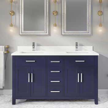 Kate 48, 60, 72 & 84 In Bathroom Vanity/ Quartz CT & Drawer Organizer in 3 Finishes ( French Grey or White ) ABSB in Cabinets & Countertops