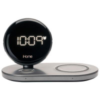 iHome Powervalet Quad Compact Alarm Clock with Qi Wireless Fast Charging - Black/Gunmetal