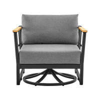 Corrigan Studio 31 Inch Patio Swivel Lounge Chair, Black Aluminum Frame, Grey Cushions