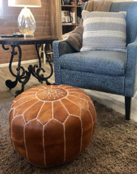 Leather Pouf Handmade Moroccan Ottoman Living Room Footstool Footrest