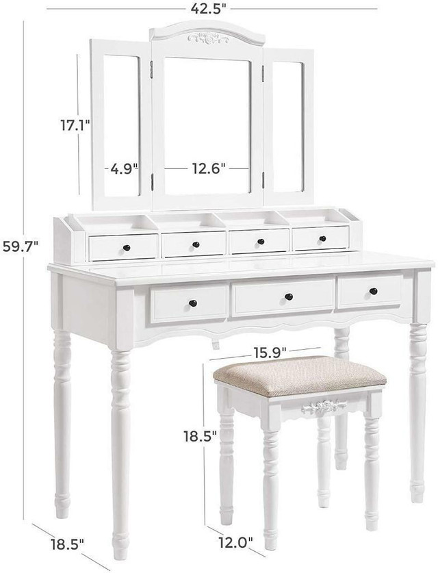 NEW TRI FOLDING VANITY MAKEUP DRESSING TABLE &amp; STOOL 825DT in Other Tables in Alberta - Image 3