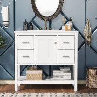 Tryimagine 36" Modern Bathroom Vanity With USB,Two Shallow Drawers, One Deep Drawer,One Door,Single Resin Sink,Small Bat