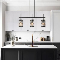 Everly Quinn Maeleah 3 - Light Kitchen Island Linear Pendant with Crystal Accents
