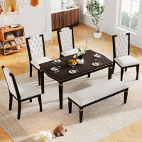 Red Barrel Studio 6-Piece Kitchen Dining Table Set, 62.7" Rectangular Table and 4 High-Back Tufted Chairs