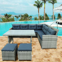 Latitude Run® 6-Piece Patio Furniture Set Outdoor Sectional Sofa With Glass Table