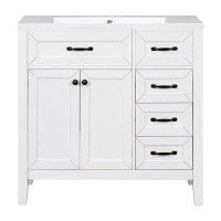 Red Barrel Studio 36" White Bathroom Vanity With Sink Combo, Solid Frame, Drawers, And Mdf Board Construction