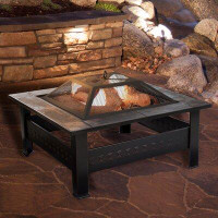 Freeport Park® Ellett 32-Inch Outdoor Wood Burning Firepit Table with Screen, Cover, and Poker- Fire Pit