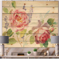 East Urban Home Watercolor Roses Bouqet - Shabby Elegance Print on Natural Pine Wood