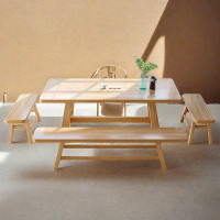 HOUZE 4 - Person Burlywood Solid Wood Rectangular Dining Table SetDining Table Set