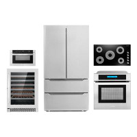 Cosmo 5 Piece Kitchen Package With 36" Electric Cooktop 24" Single Electric Wall Oven 24" Built-in Microwave Drawer  Sta