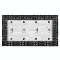 WorldAcc Metal Light Switch Plate Outlet Cover (Geometric Shape Gray Frame - Quadruple Toggle)