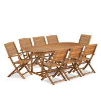 Winston Porter Oswego 9 Piece Patio Dining Set Consist of an Oval Acacia Table and 8 Folding Arm Chairs