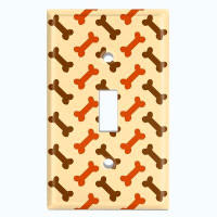 WorldAcc Metal Light Switch Plate Outlet Cover (Orange Dog Bone Treats Cream - Single Toggle)