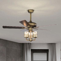 Mercer41 52" Bronze Metal 3-Light Ceiling Fan With 5 Wood Blades