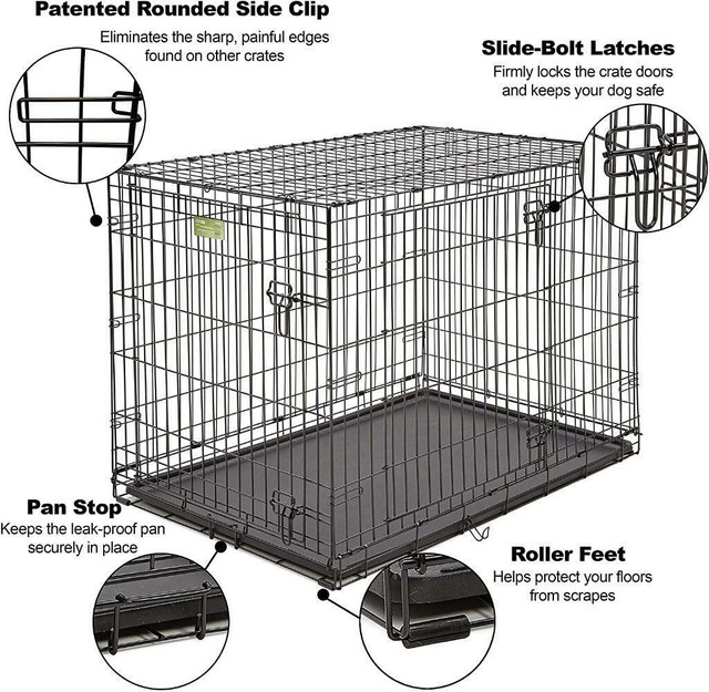 FAST, FREE Delivery! Large Dog Crate, MidWest iCrate Double Door Folding Metal, Divider Panel, Floor Protecting Feet in Accessories - Image 3