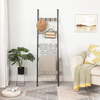 17 Stories Blanket Ladder, 5-Tier Towel Rack With Hooks, Wall-Leaning Blanket Rack, Decorative Display Ladder Shelf, Sca